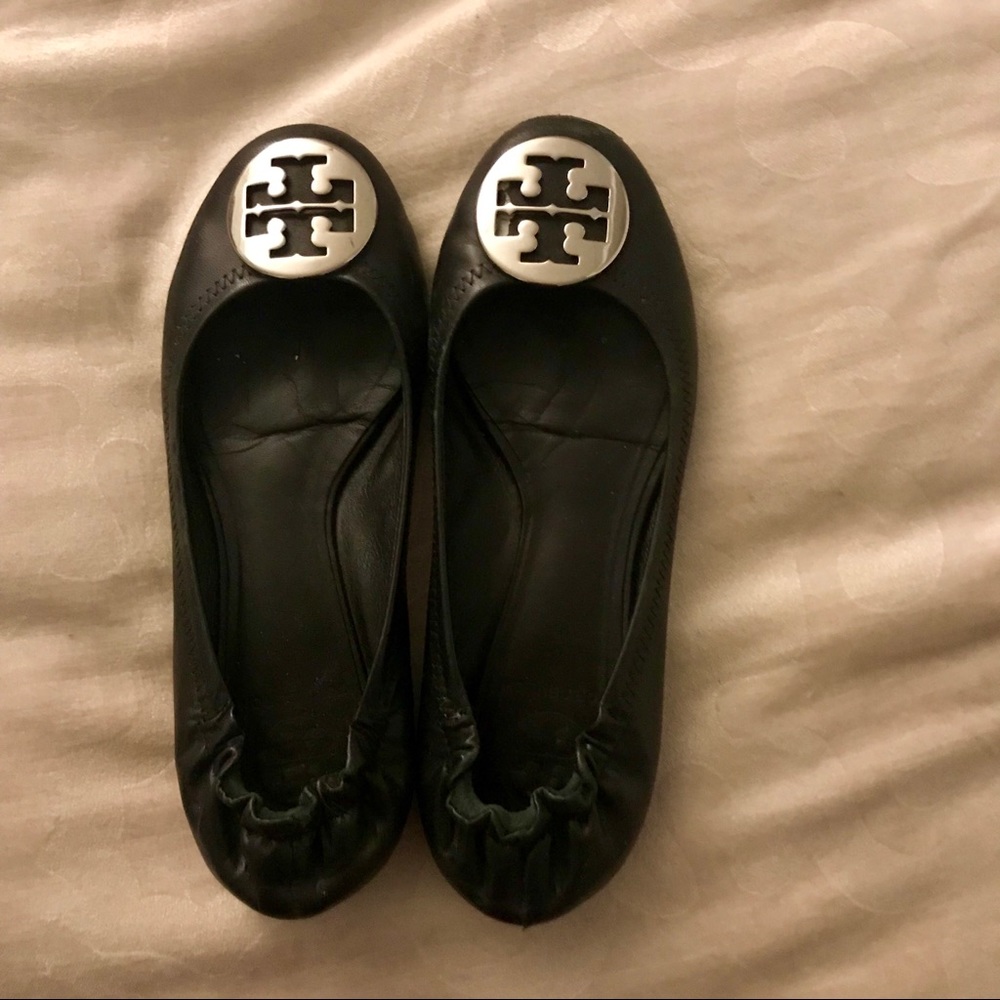 Tory Burch Black and Silver Flats